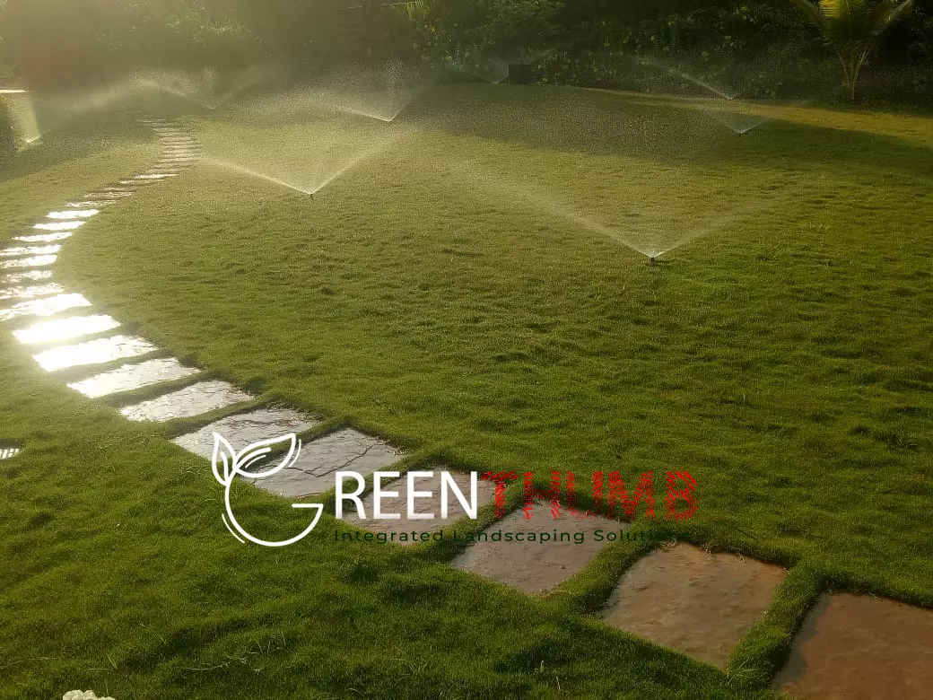 Garden irrigation system working in Konkan estate